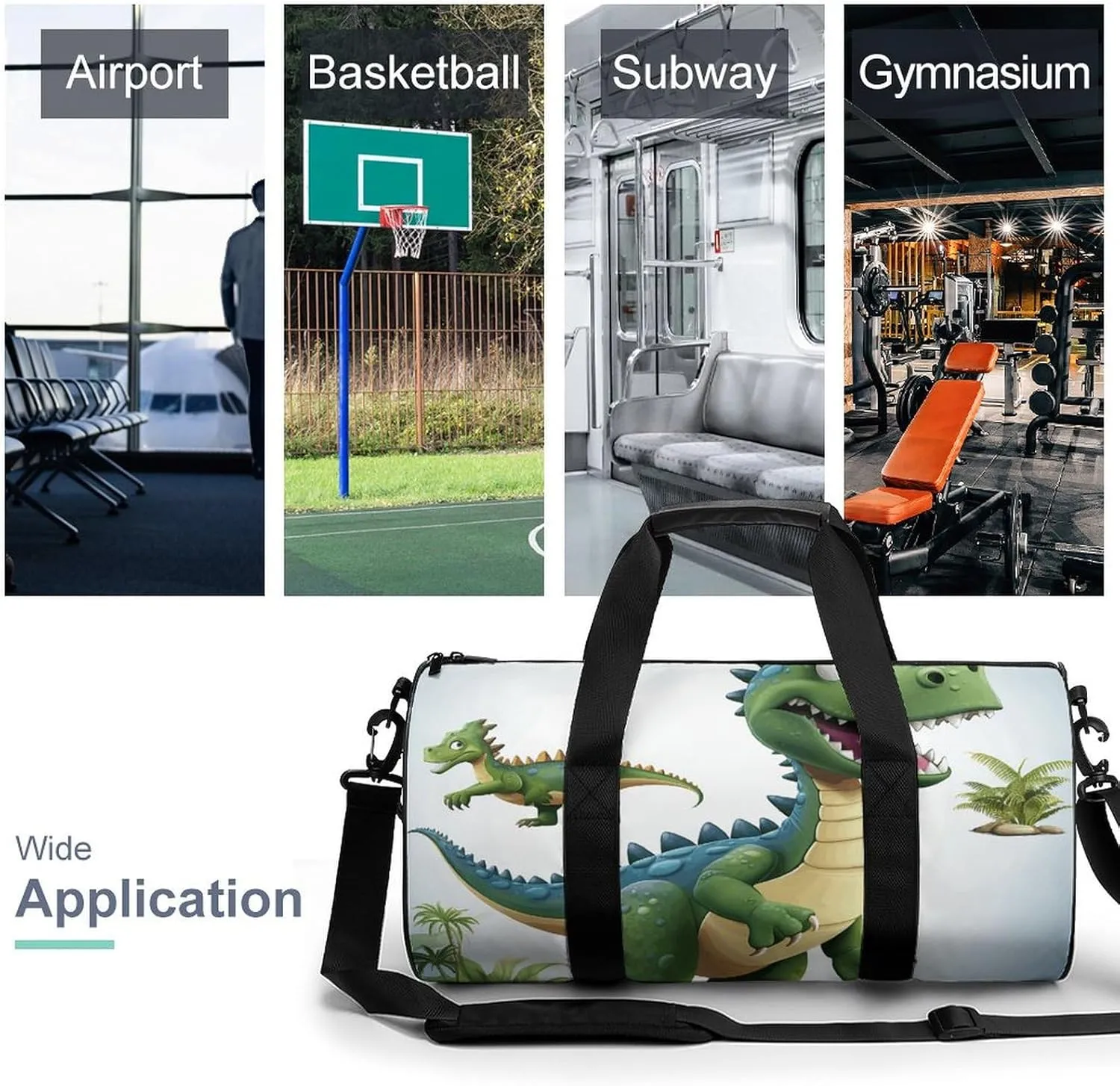 Gym Bag for Men Women Cartoon Dinosaur Images Duffel Bag Overnight Bag with Compartment Gym Sackpac