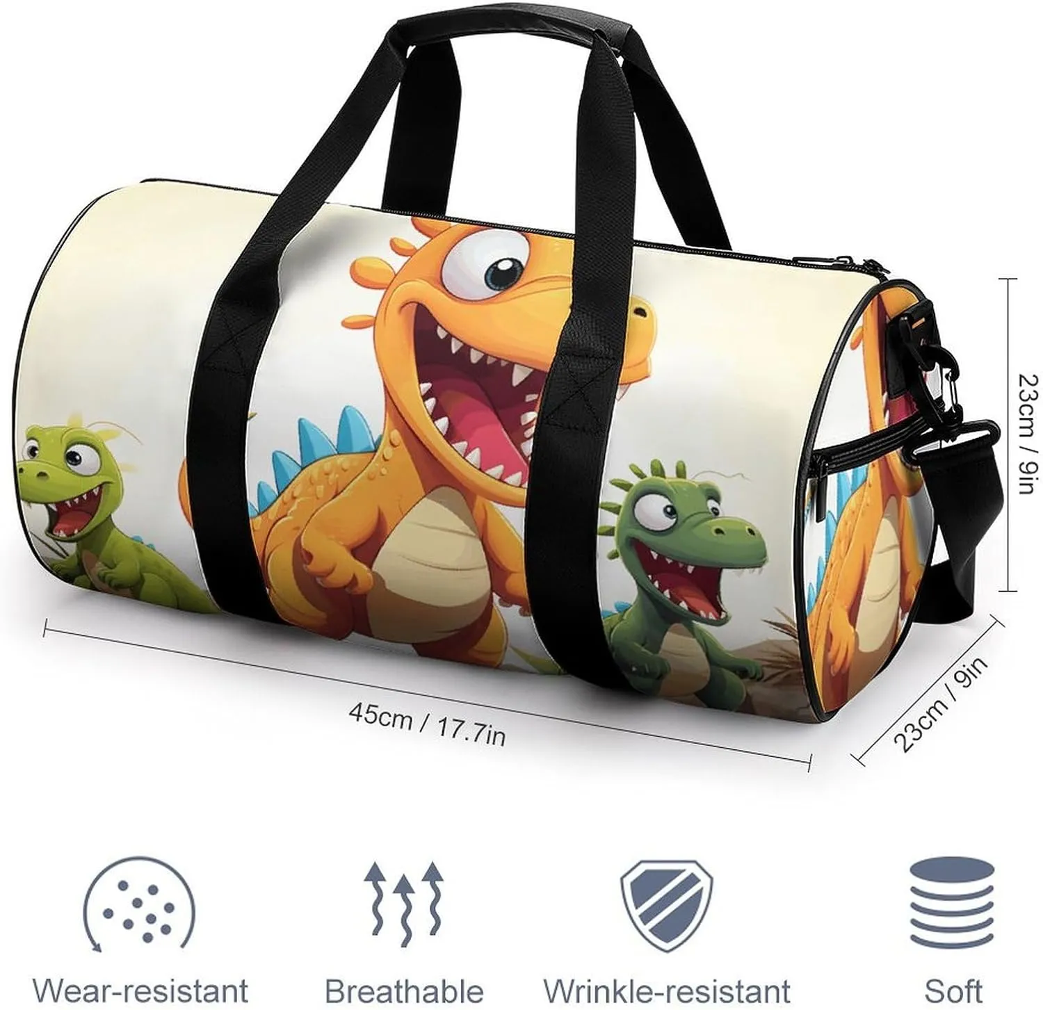 Gym Bag for Men Women Cartoon Dinosaur Images Duffel Bag Overnight Bag with Compartment Gym Sackpac