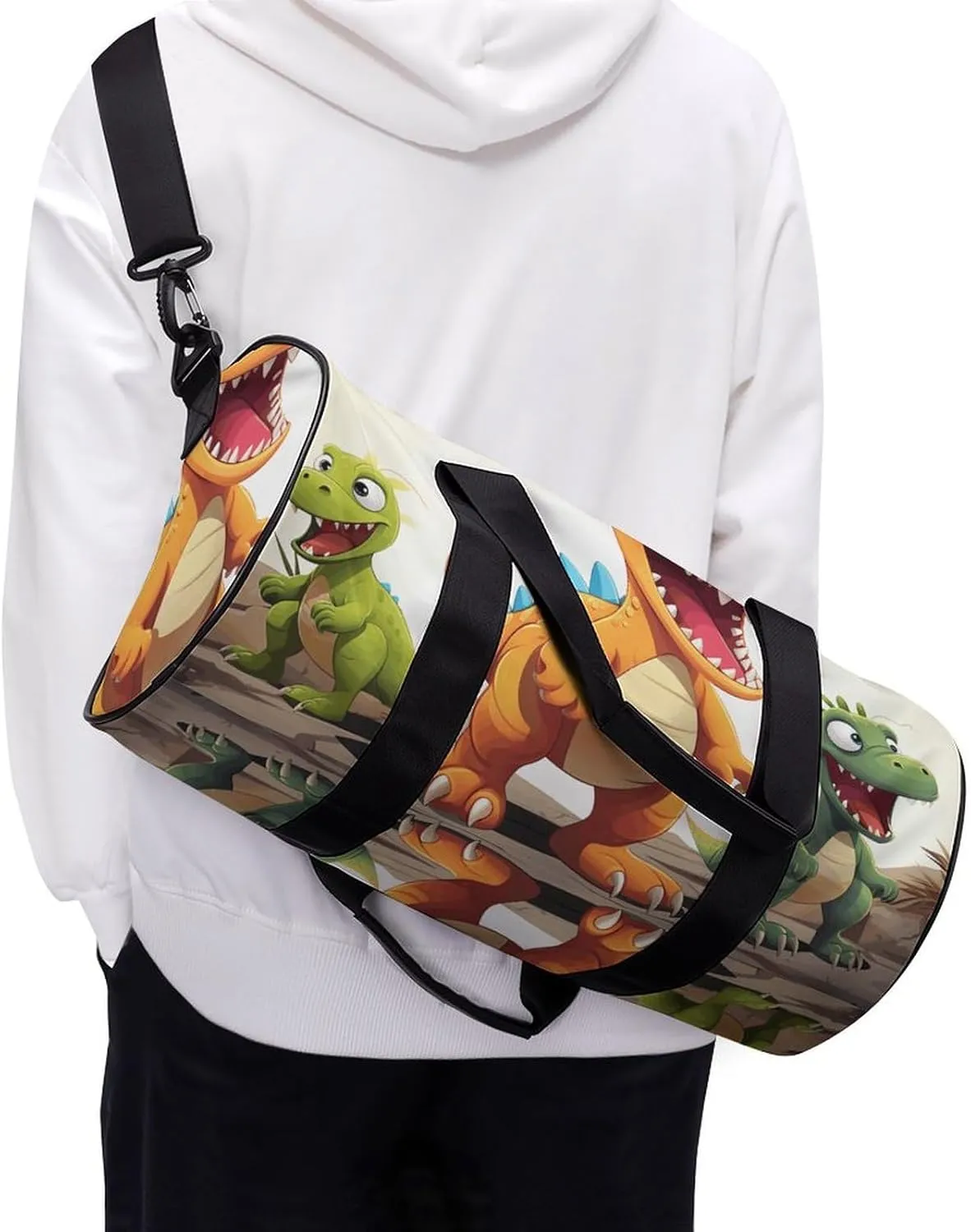 Gym Bag for Men Women Cartoon Dinosaur Images Duffel Bag Overnight Bag with Compartment Gym Sackpac