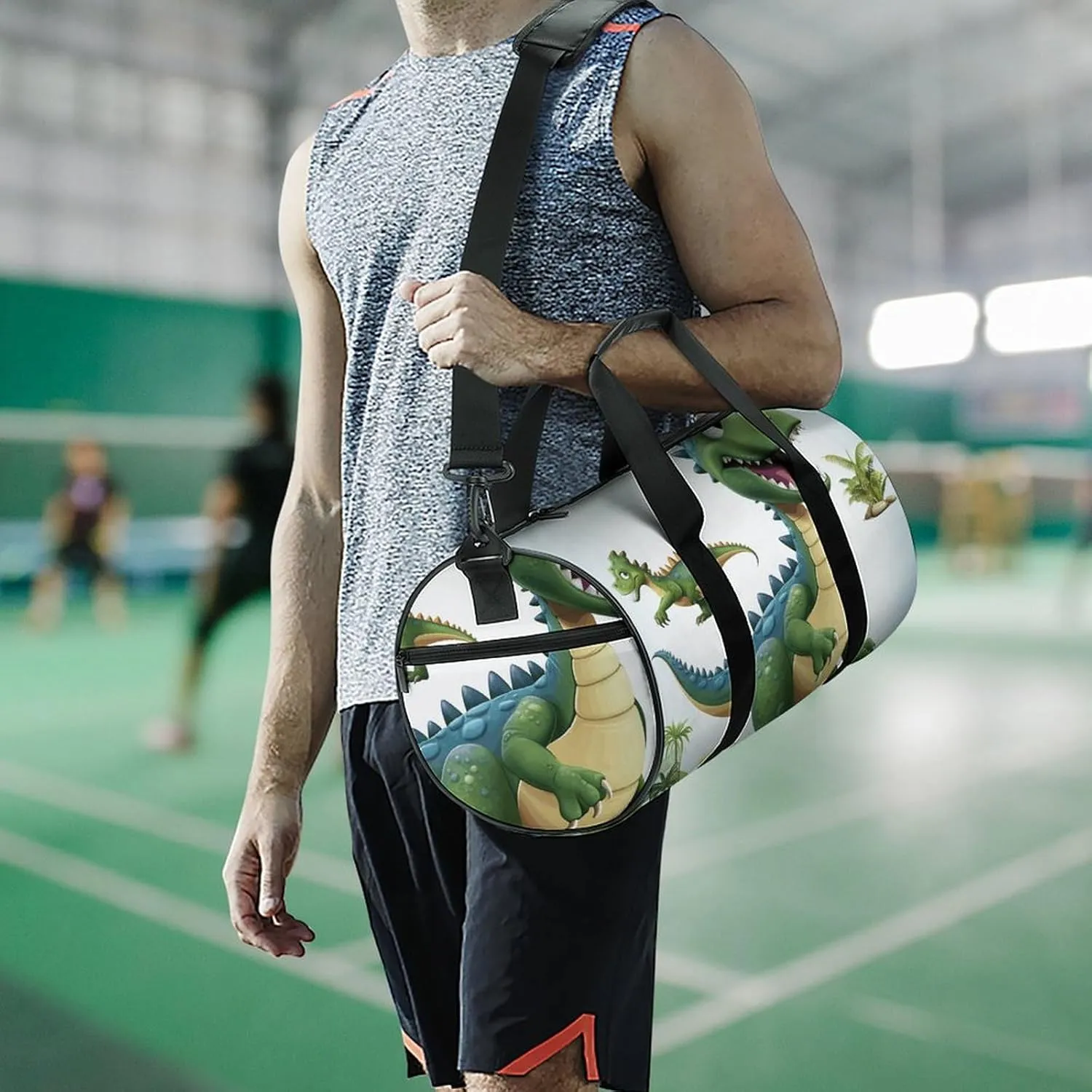 Gym Bag for Men Women Cartoon Dinosaur Images Duffel Bag Overnight Bag with Compartment Gym Sackpac