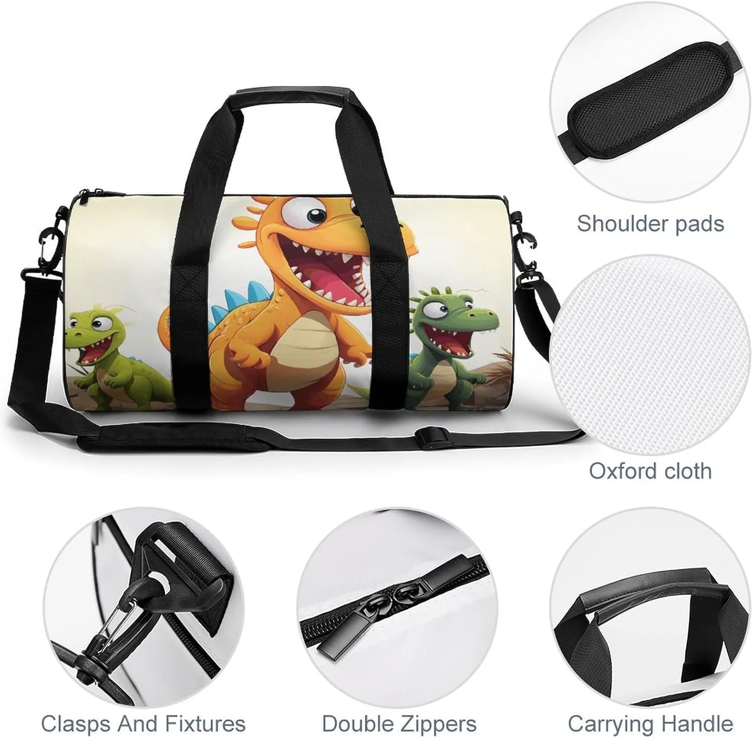 Gym Bag for Men Women Cartoon Dinosaur Images Duffel Bag Overnight Bag with Compartment Gym Sackpac
