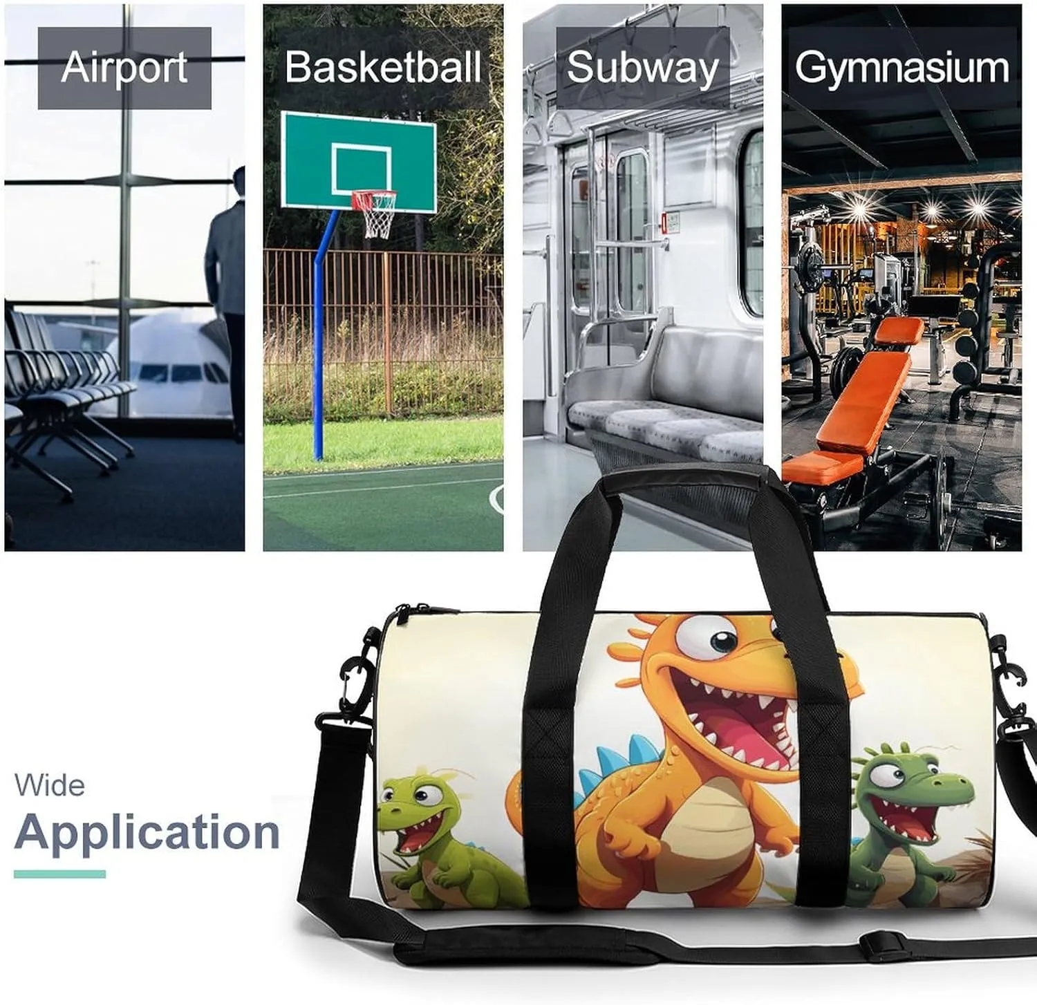 Gym Bag for Men Women Cartoon Dinosaur Images Duffel Bag Overnight Bag with Compartment Gym Sackpac