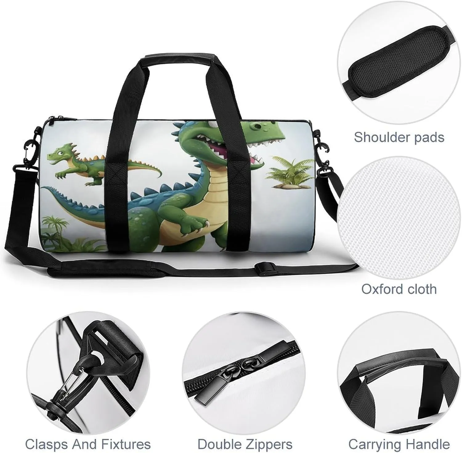 Gym Bag for Men Women Cartoon Dinosaur Images Duffel Bag Overnight Bag with Compartment Gym Sackpac