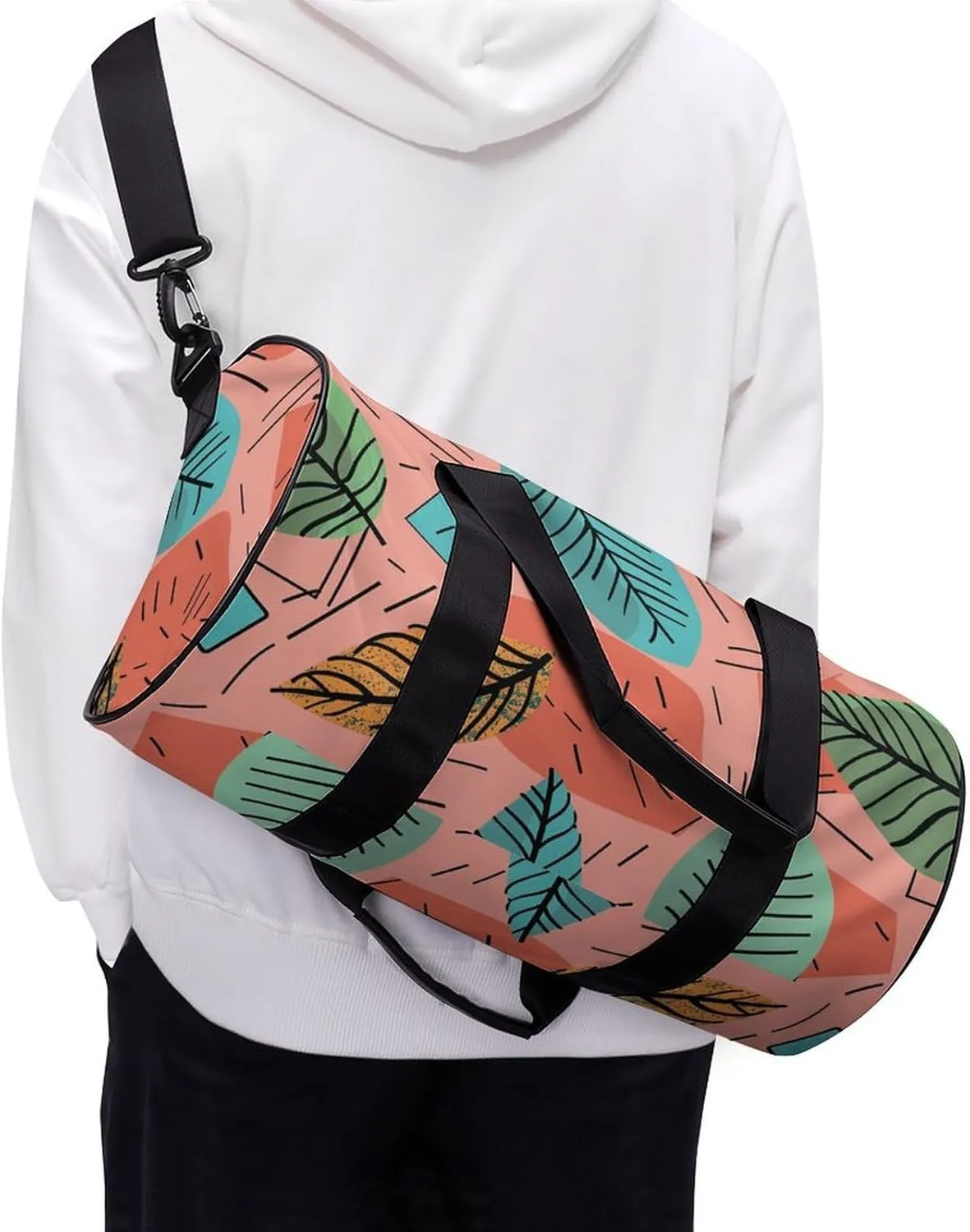 Gym Bag for Men Women Cartoon Style Leaves Duffel Bag Overnight Bag with Compartment Gym Sackpac