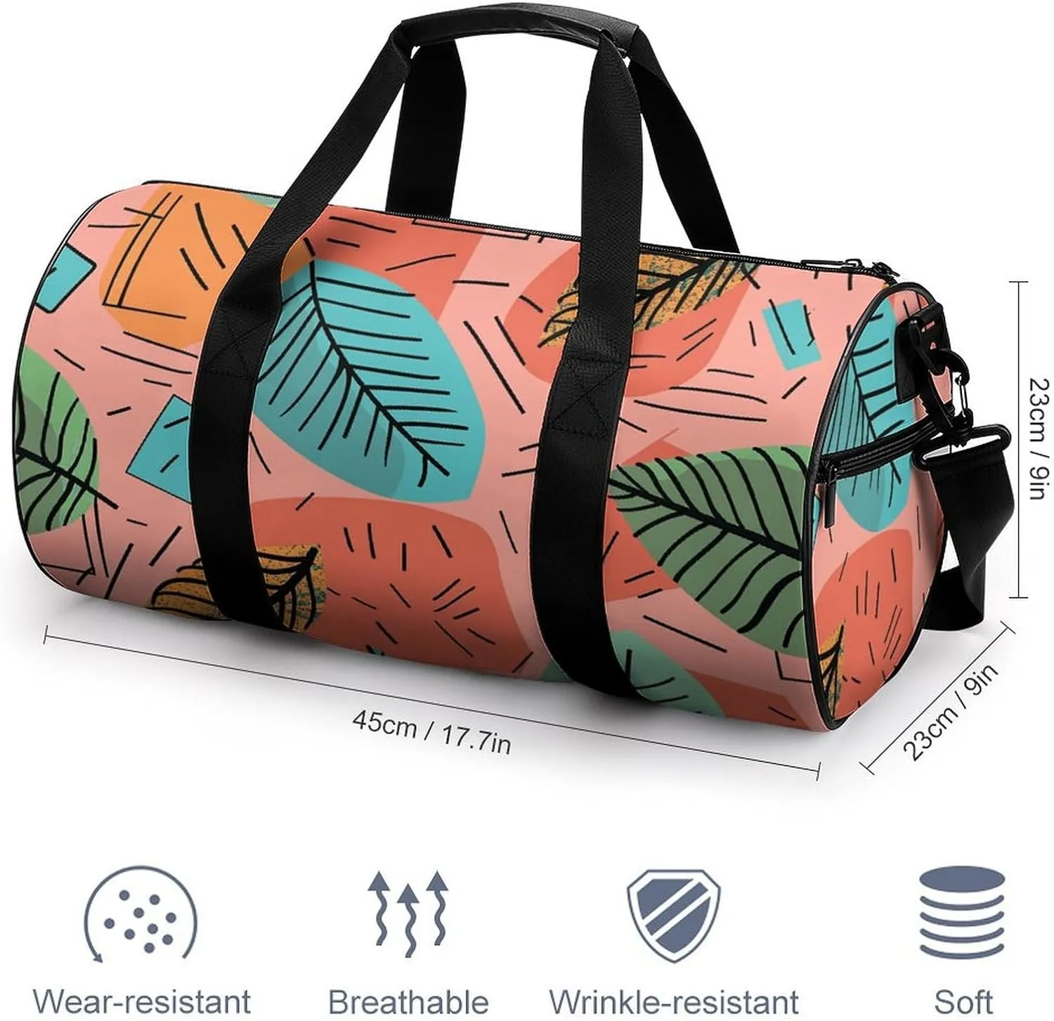 Gym Bag for Men Women Cartoon Style Leaves Duffel Bag Overnight Bag with Compartment Gym Sackpac