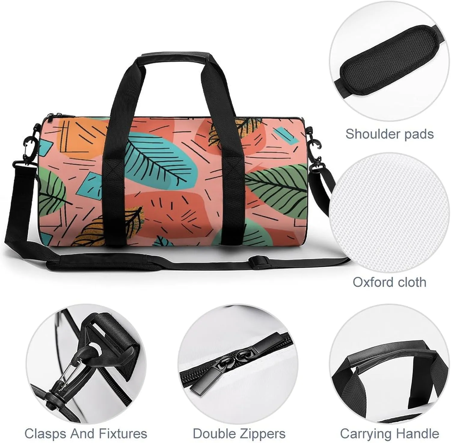 Gym Bag for Men Women Cartoon Style Leaves Duffel Bag Overnight Bag with Compartment Gym Sackpac
