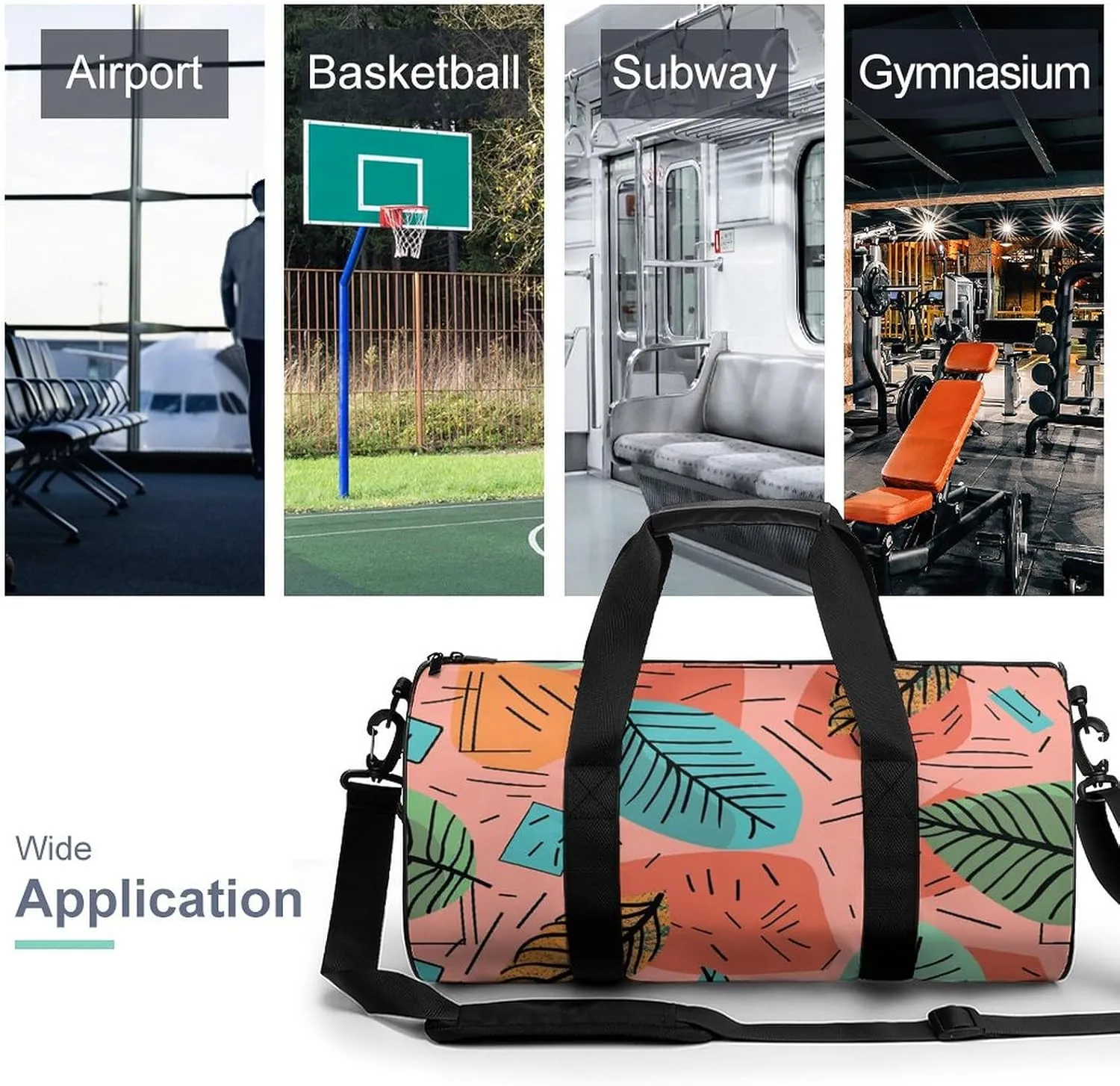 Gym Bag for Men Women Cartoon Style Leaves Duffel Bag Overnight Bag with Compartment Gym Sackpac