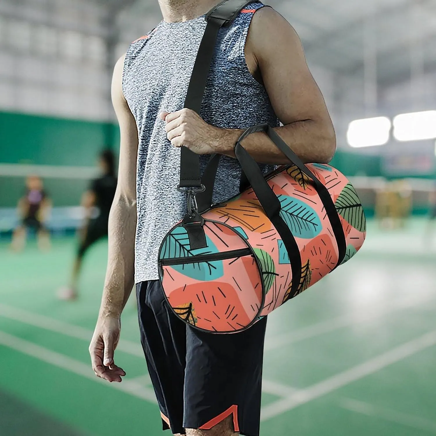 Gym Bag for Men Women Cartoon Style Leaves Duffel Bag Overnight Bag with Compartment Gym Sackpac
