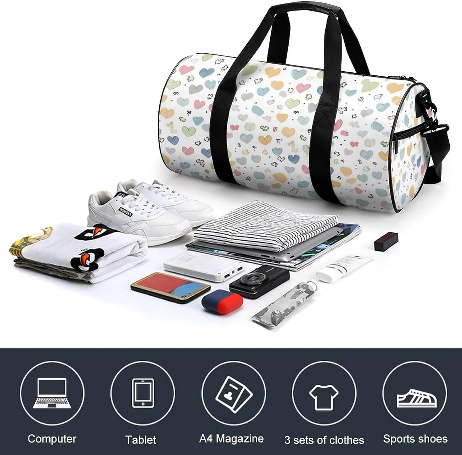 Gym Bag for Men Women Contains Many Hearts Duffel Bag Overnight Bag with Compartment Gym Sackpac