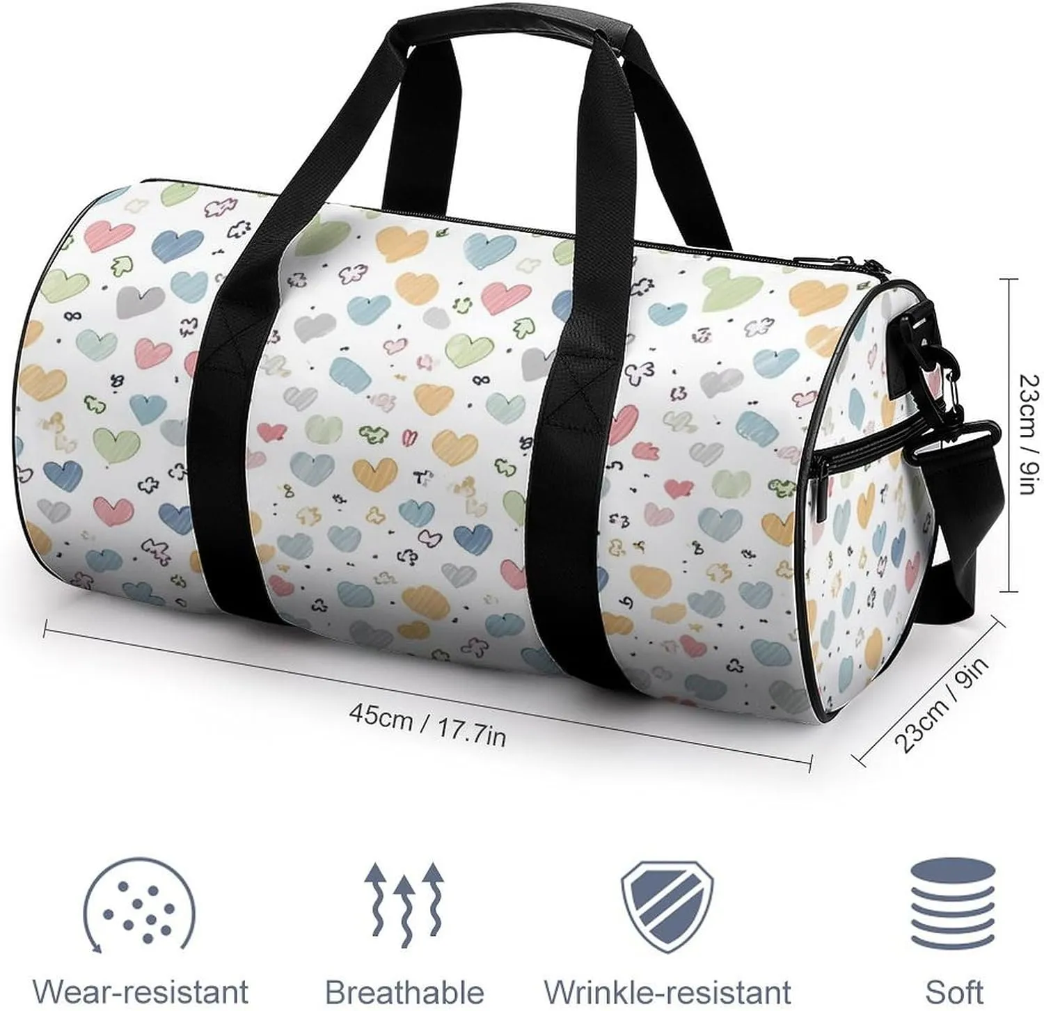 Gym Bag for Men Women Contains Many Hearts Duffel Bag Overnight Bag with Compartment Gym Sackpac