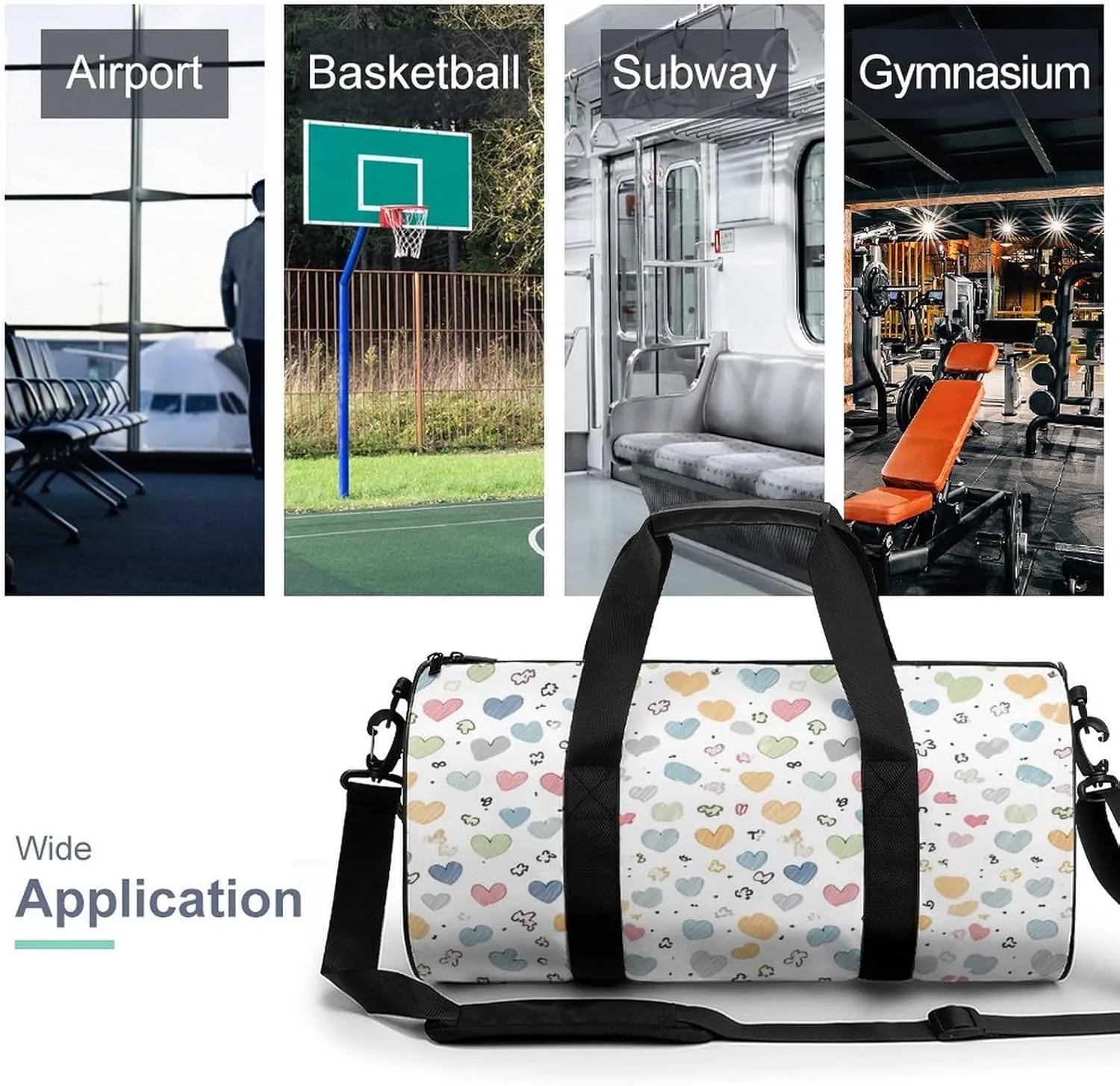 Gym Bag for Men Women Contains Many Hearts Duffel Bag Overnight Bag with Compartment Gym Sackpac