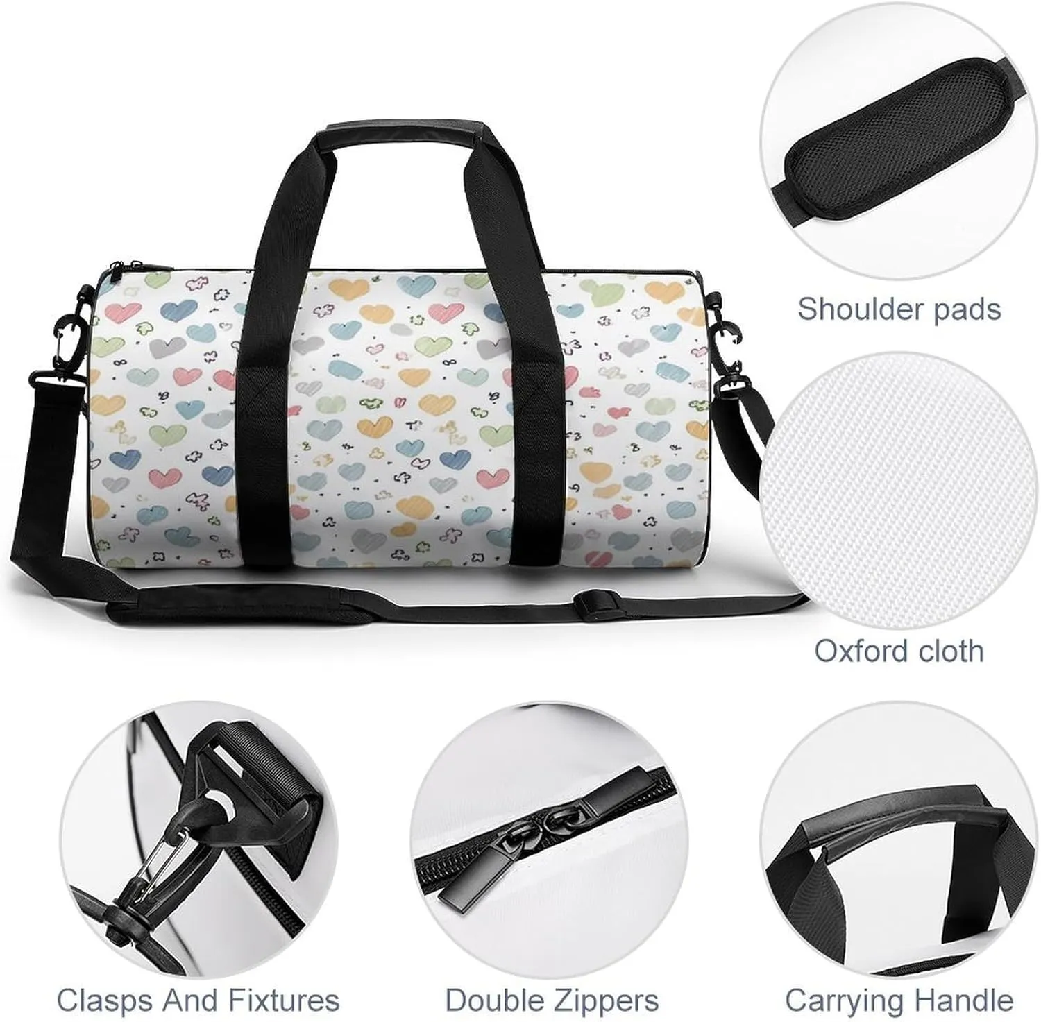Gym Bag for Men Women Contains Many Hearts Duffel Bag Overnight Bag with Compartment Gym Sackpac