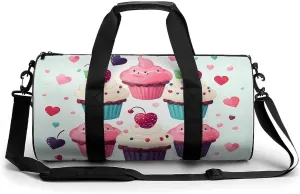 Gym Bag for Men Women Cupcake Candy Hearts Sweet Duffel Bag Overnight Bag with Compartment Gym Sackpac