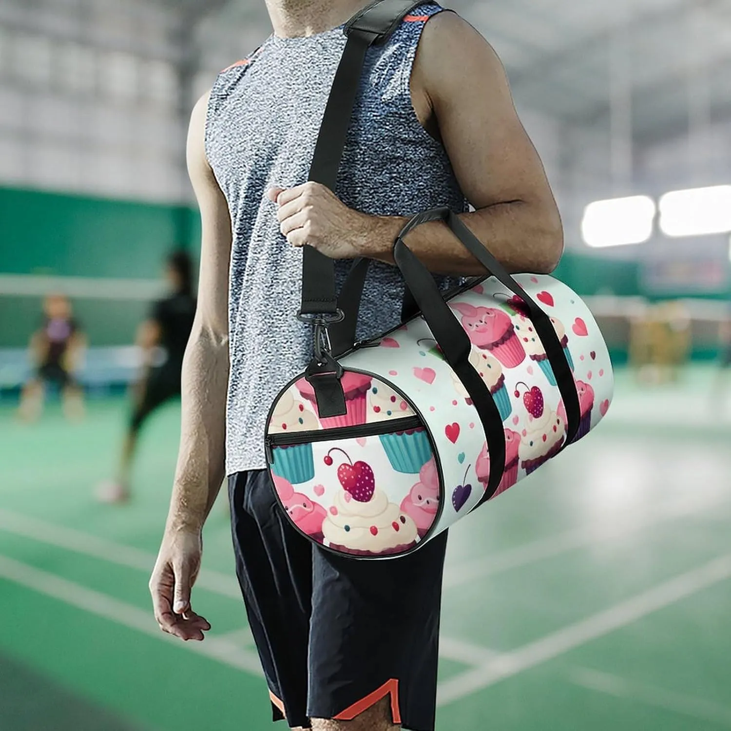 Gym Bag for Men Women Cupcake Candy Hearts Sweet Duffel Bag Overnight Bag with Compartment Gym Sackpac