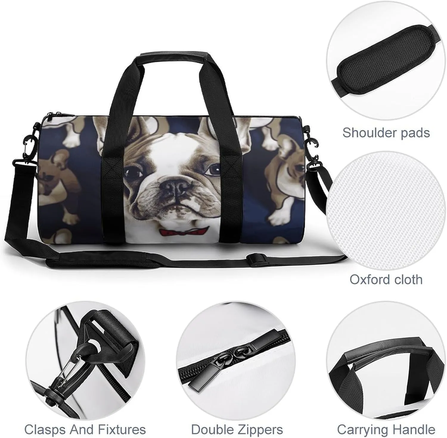 Gym Bag for Men Women Cute French Bulldog Duffel Bag Overnight Bag with Compartment Gym Sackpac