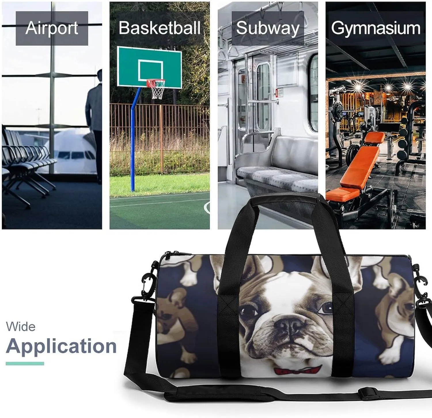 Gym Bag for Men Women Cute French Bulldog Duffel Bag Overnight Bag with Compartment Gym Sackpac