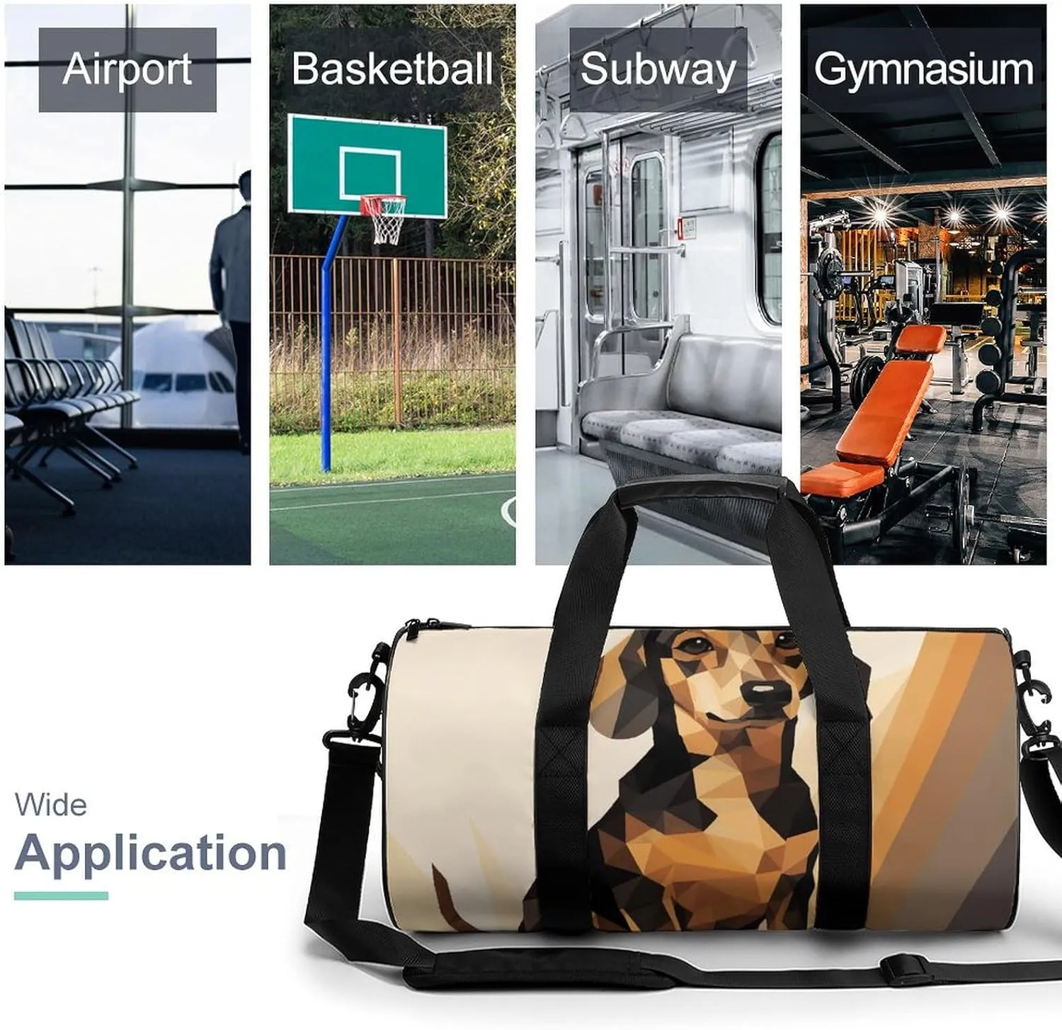 Gym Bag for Men Women Dachshund Illustration Duffel Bag Overnight Bag with Compartment Gym Sackpac
