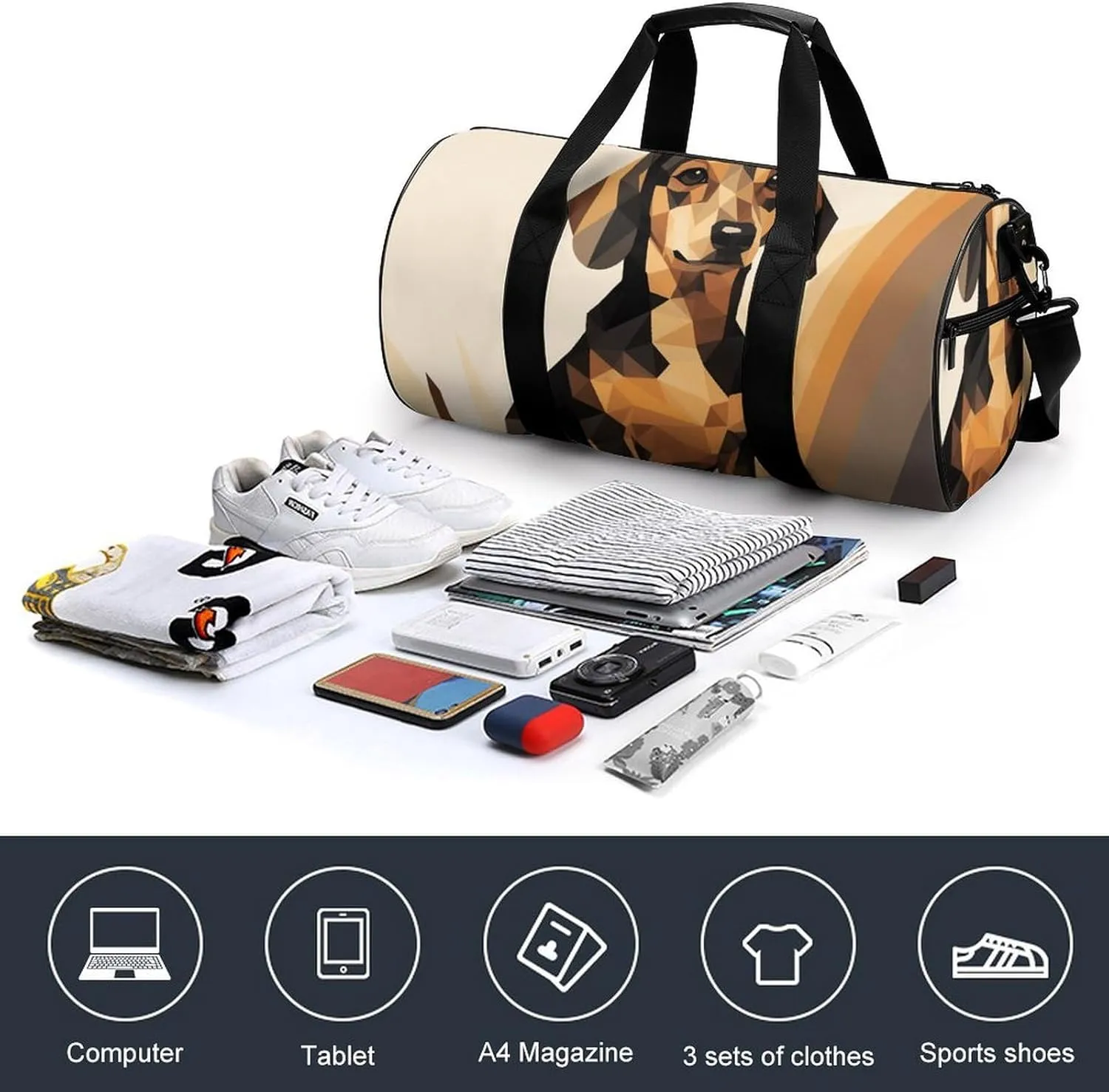 Gym Bag for Men Women Dachshund Illustration Duffel Bag Overnight Bag with Compartment Gym Sackpac