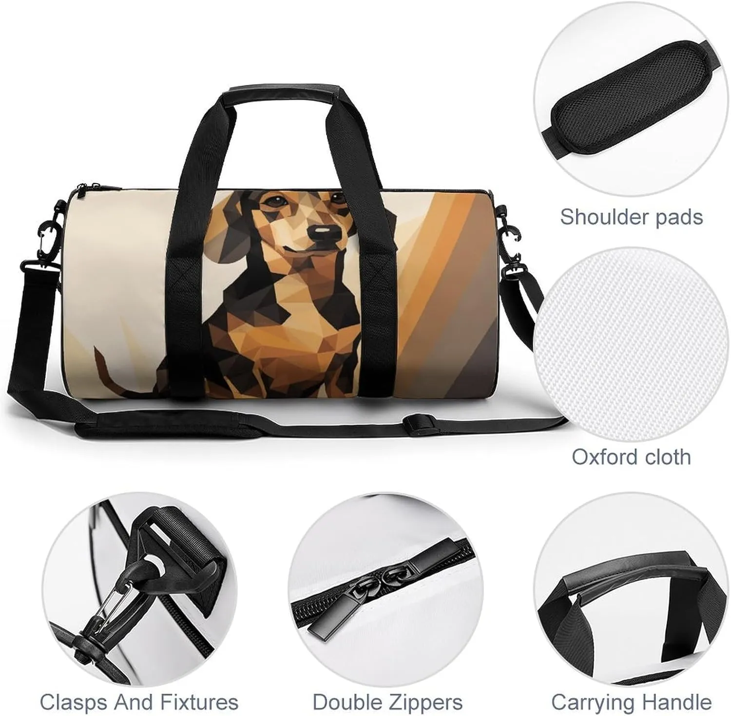 Gym Bag for Men Women Dachshund Illustration Duffel Bag Overnight Bag with Compartment Gym Sackpac