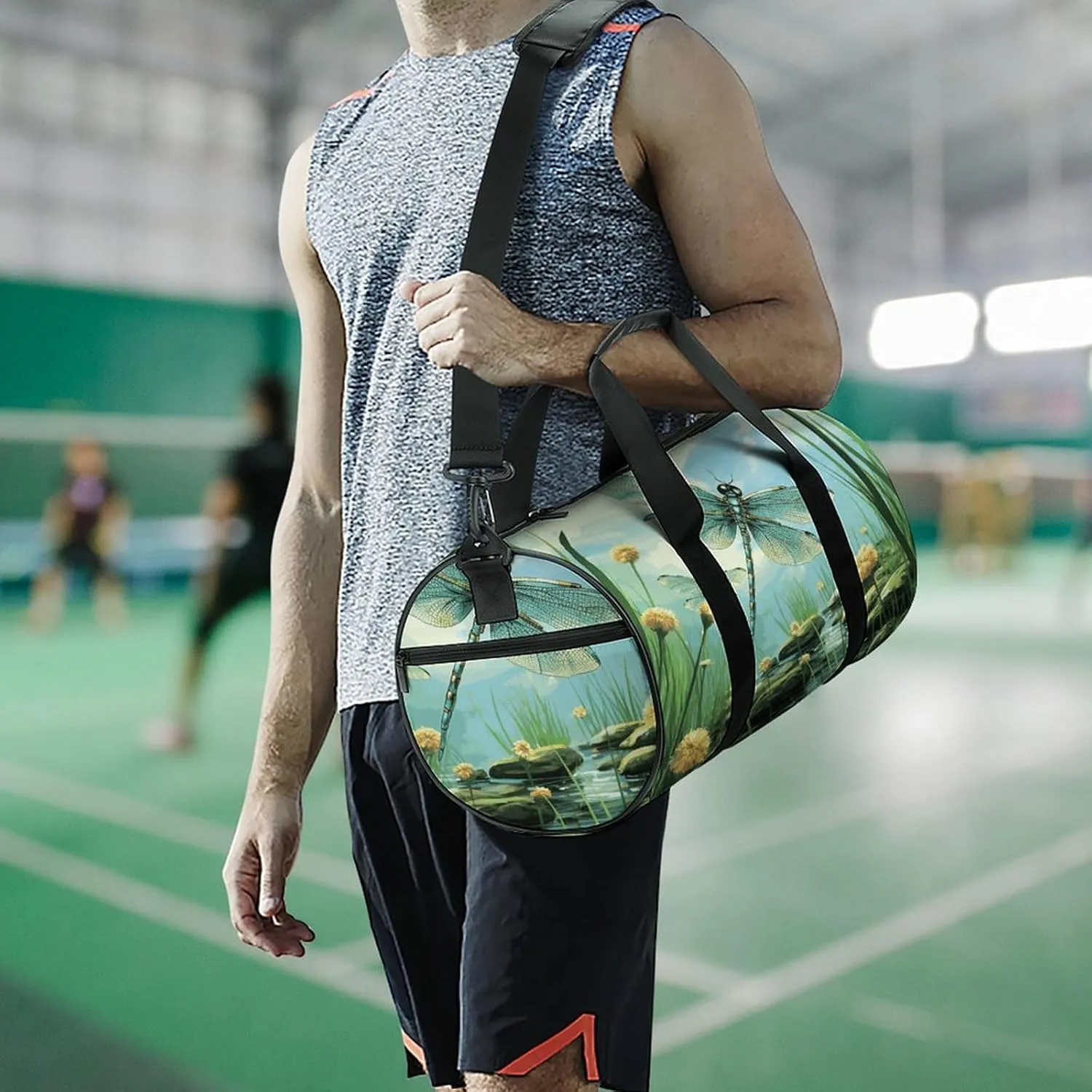 Gym Bag for Men Women Dragonflies in Flight Duffel Bag Overnight Bag with Compartment Gym Sackpac