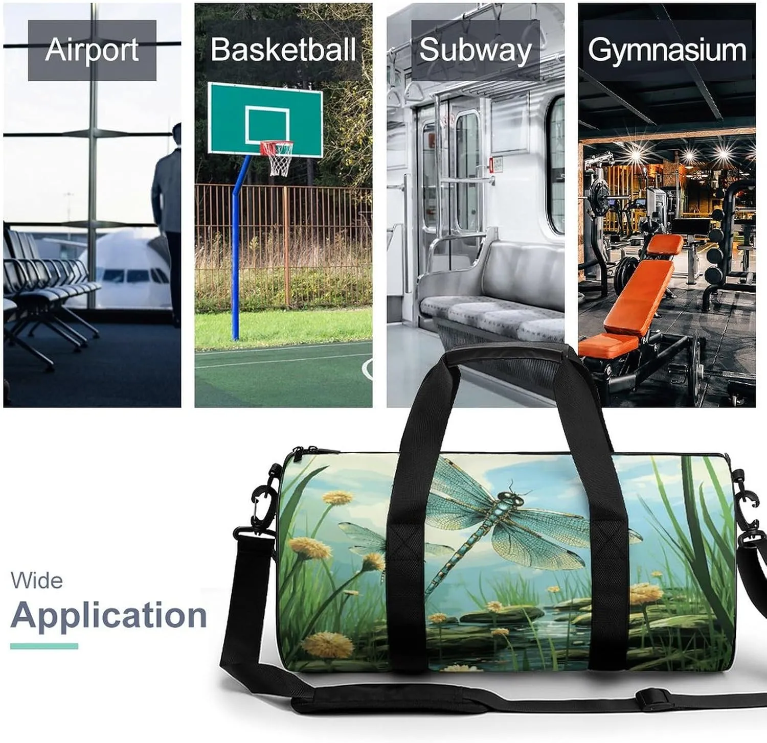 Gym Bag for Men Women Dragonflies in Flight Duffel Bag Overnight Bag with Compartment Gym Sackpac