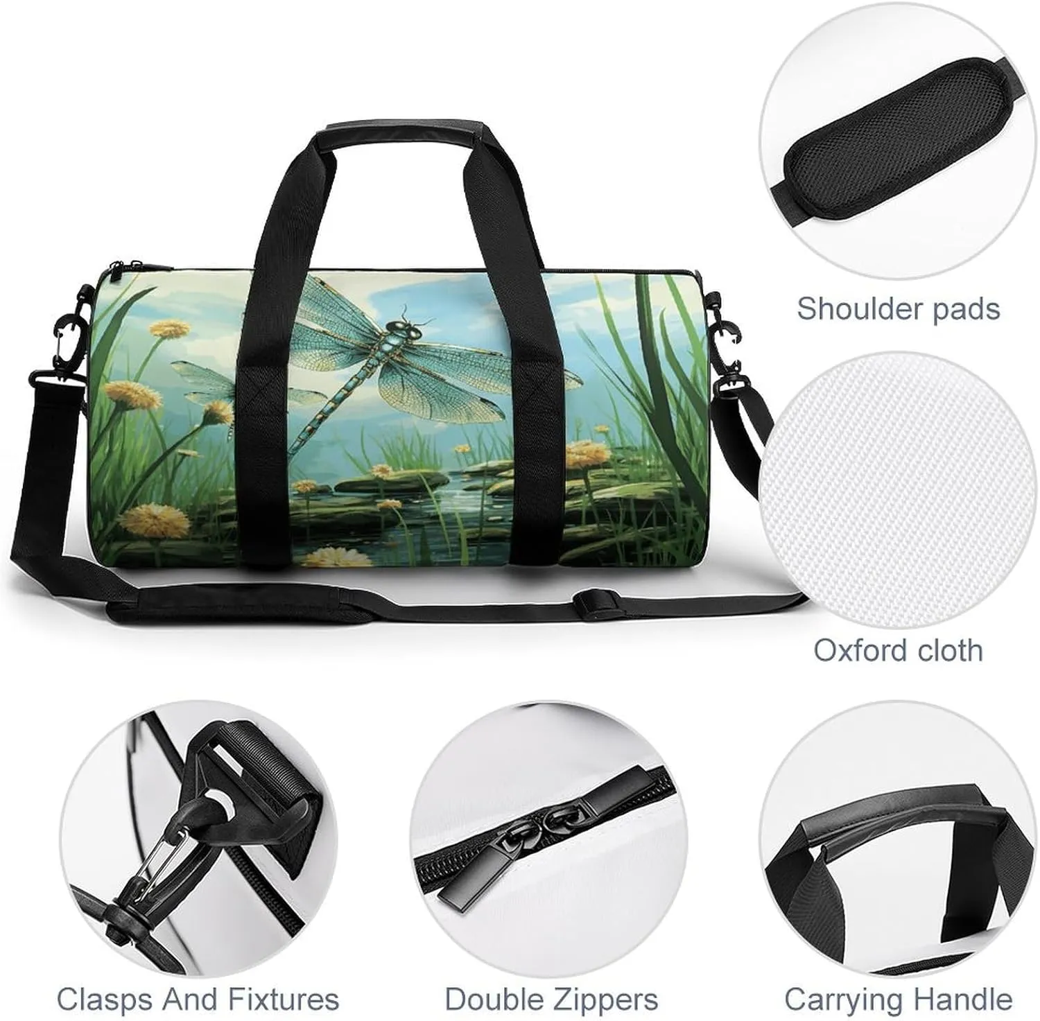Gym Bag for Men Women Dragonflies in Flight Duffel Bag Overnight Bag with Compartment Gym Sackpac