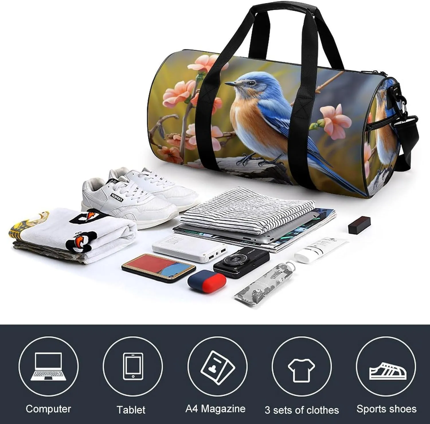 Gym Bag for Men Women Eastern Bluebird Duffel Bag Overnight Bag with Compartment Gym Sackpac