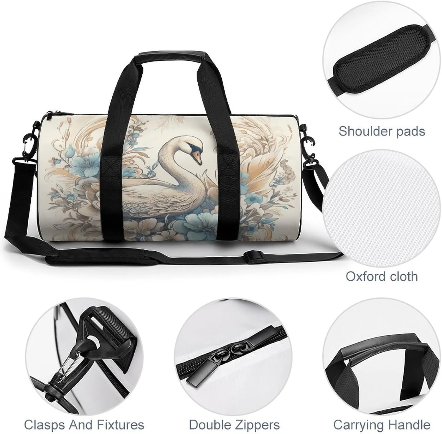 Gym Bag for Men Women Flowers And Swans Duffel Bag Overnight Bag with Compartment Gym Sackpac