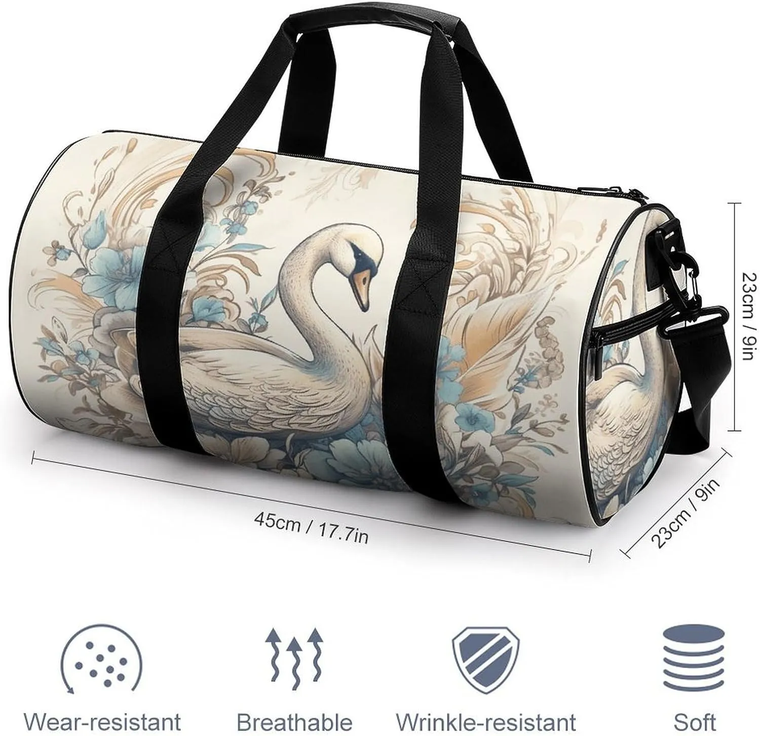 Gym Bag for Men Women Flowers And Swans Duffel Bag Overnight Bag with Compartment Gym Sackpac