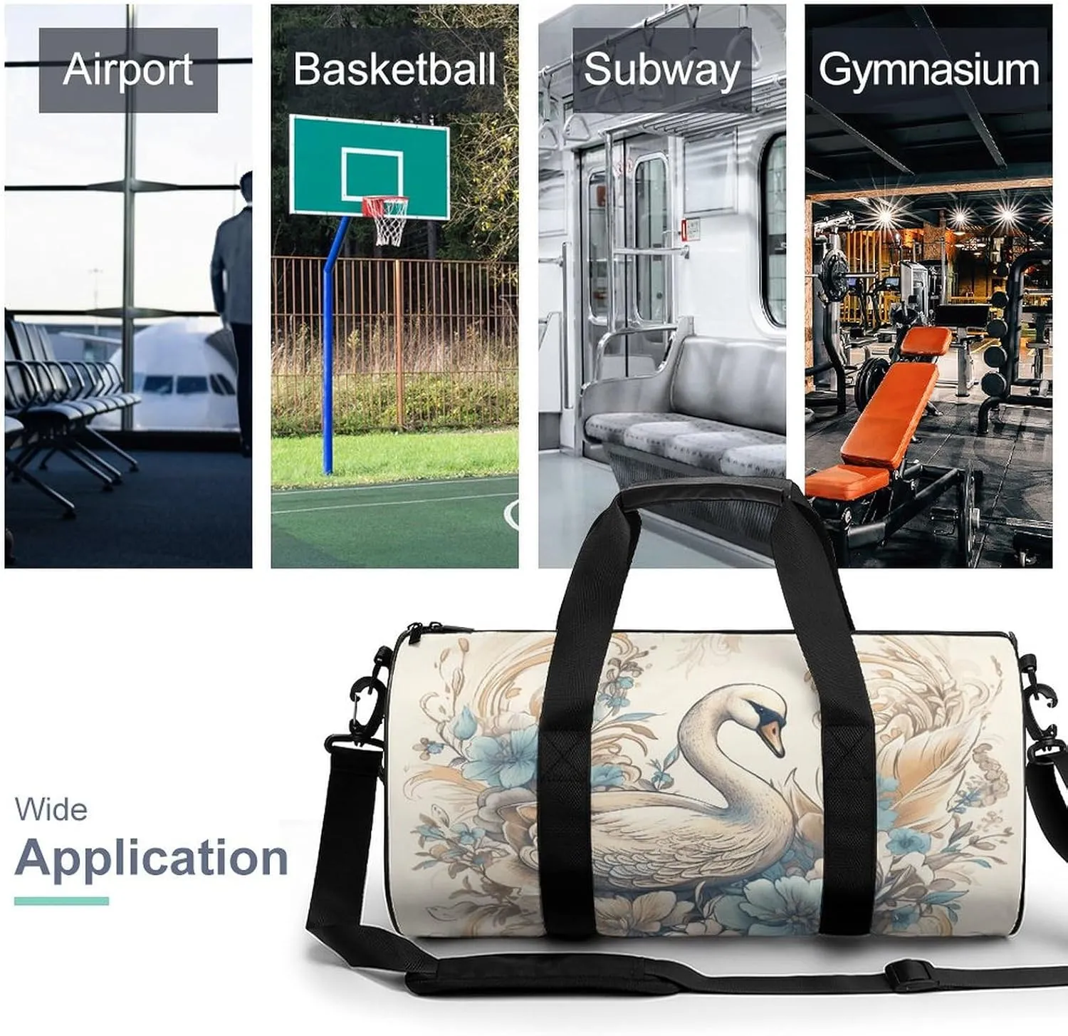 Gym Bag for Men Women Flowers And Swans Duffel Bag Overnight Bag with Compartment Gym Sackpac