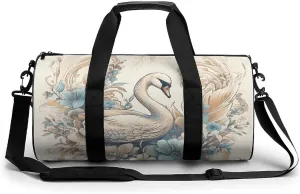 Gym Bag for Men Women Flowers And Swans Duffel Bag Overnight Bag with Compartment Gym Sackpac