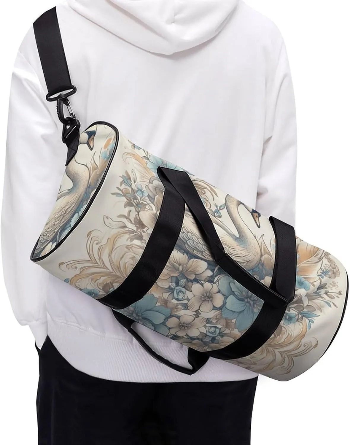 Gym Bag for Men Women Flowers And Swans Duffel Bag Overnight Bag with Compartment Gym Sackpac