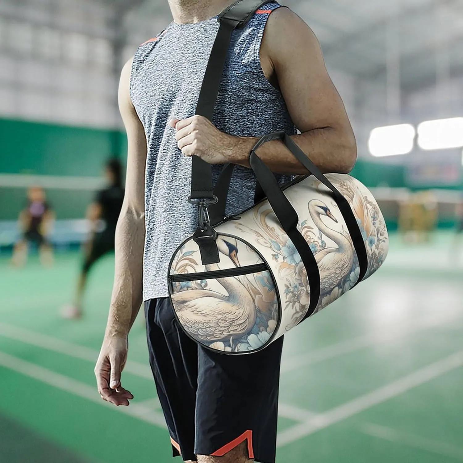 Gym Bag for Men Women Flowers And Swans Duffel Bag Overnight Bag with Compartment Gym Sackpac