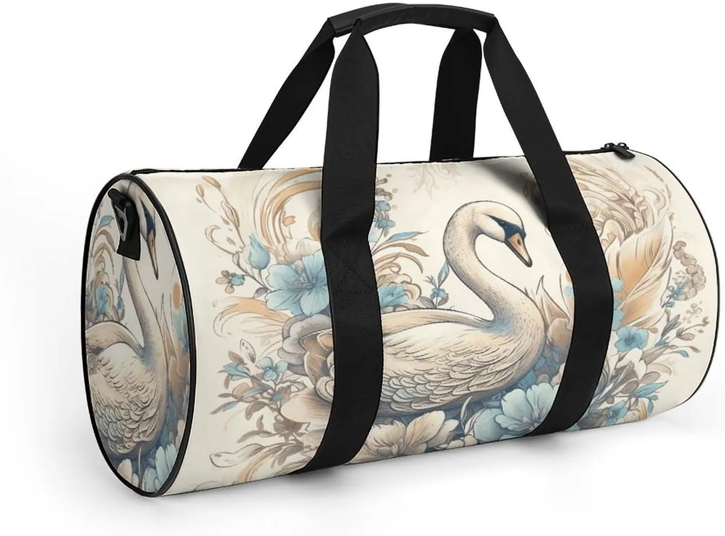 Gym Bag for Men Women Flowers And Swans Duffel Bag Overnight Bag with Compartment Gym Sackpac