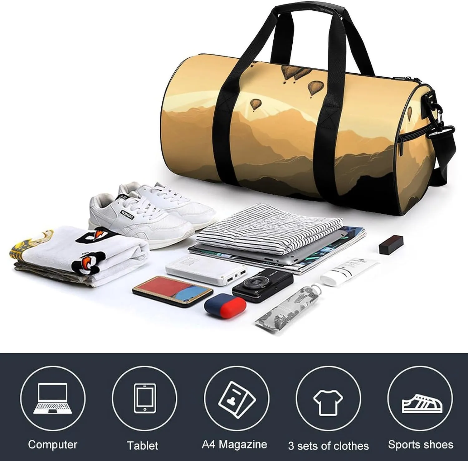 Gym Bag for Men Women Flying over The Mountains Duffel Bag Overnight Bag with Compartment Gym Sackpac