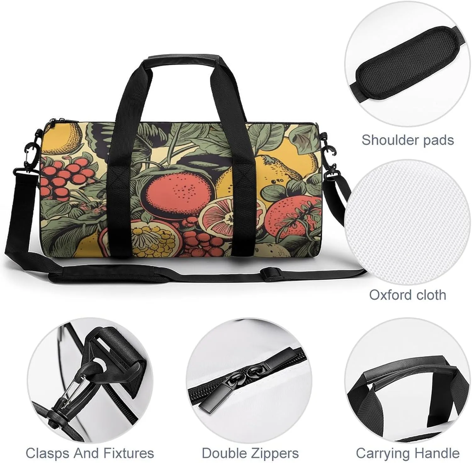 Gym Bag for Men Women Fruits And Leaves Duffel Bag Overnight Bag with Compartment Gym Sackpac