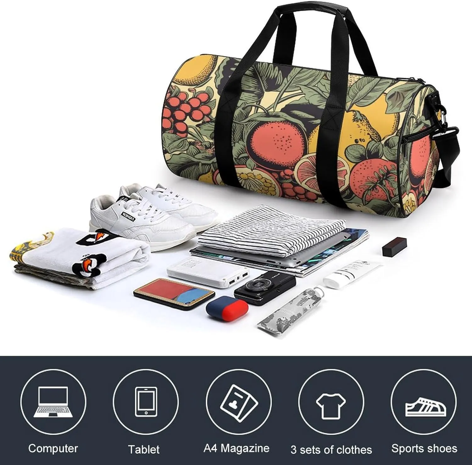 Gym Bag for Men Women Fruits And Leaves Duffel Bag Overnight Bag with Compartment Gym Sackpac