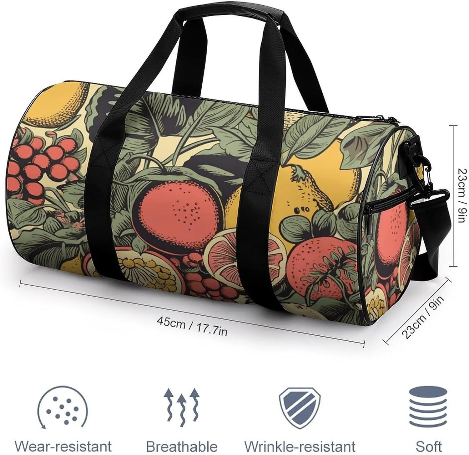 Gym Bag for Men Women Fruits And Leaves Duffel Bag Overnight Bag with Compartment Gym Sackpac