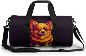 Gym Bag for Men Women Glowing Corgi Image Duffel Bag Overnight Bag with Compartment Gym Sackpac