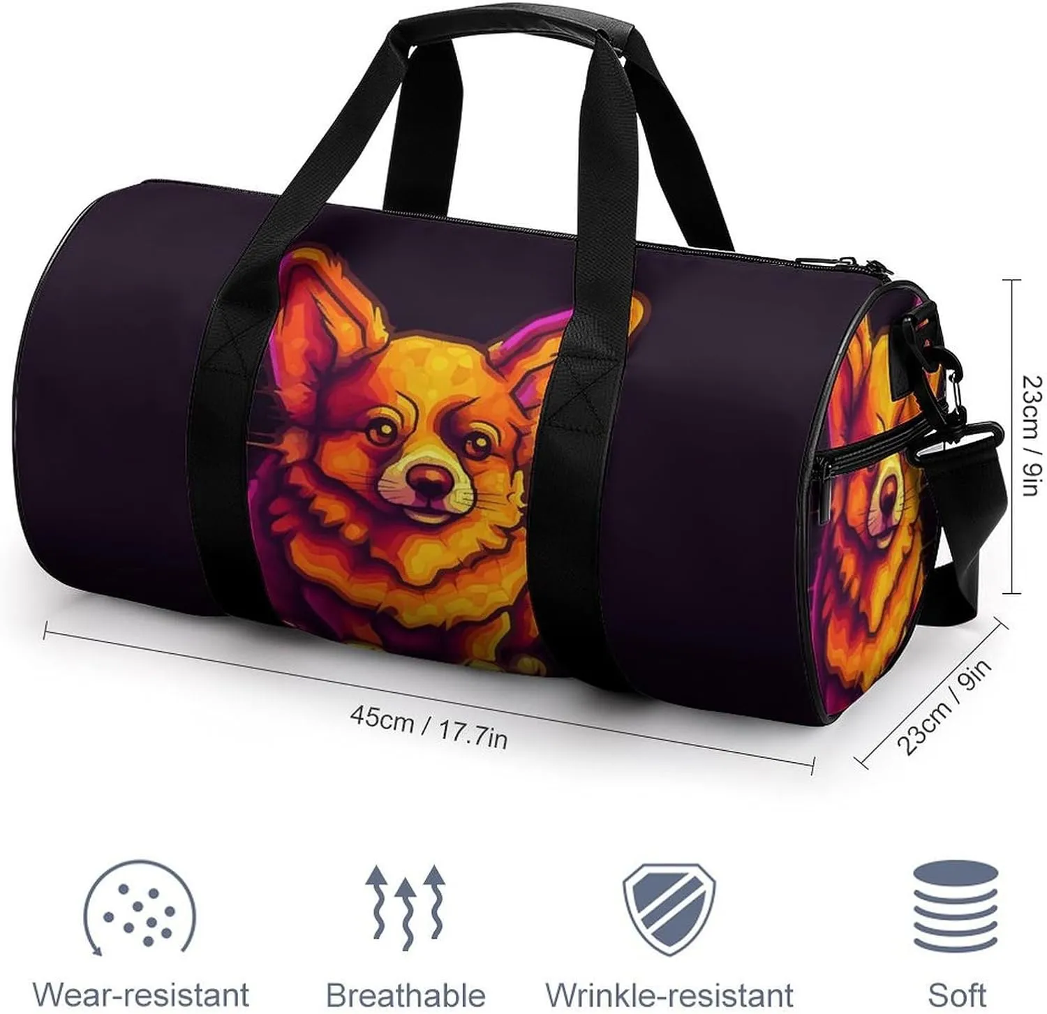 Gym Bag for Men Women Glowing Corgi Image Duffel Bag Overnight Bag with Compartment Gym Sackpac