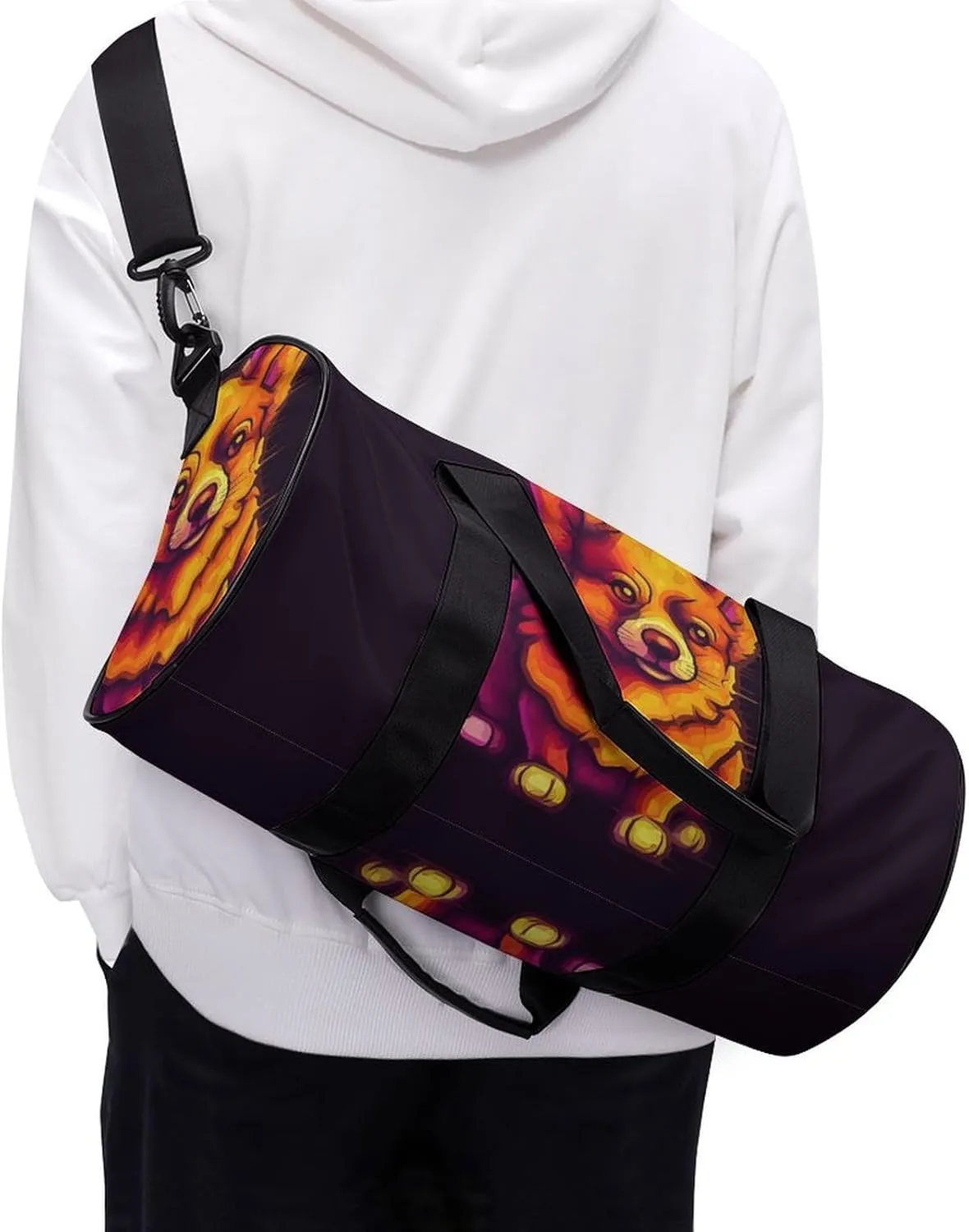 Gym Bag for Men Women Glowing Corgi Image Duffel Bag Overnight Bag with Compartment Gym Sackpac
