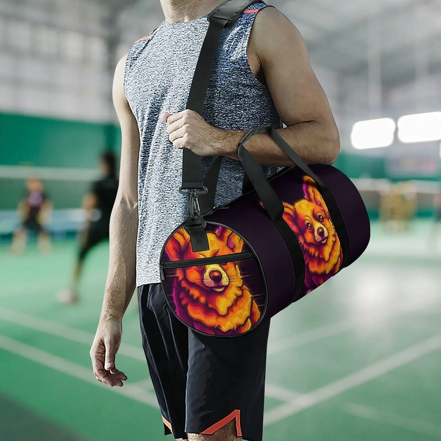 Gym Bag for Men Women Glowing Corgi Image Duffel Bag Overnight Bag with Compartment Gym Sackpac
