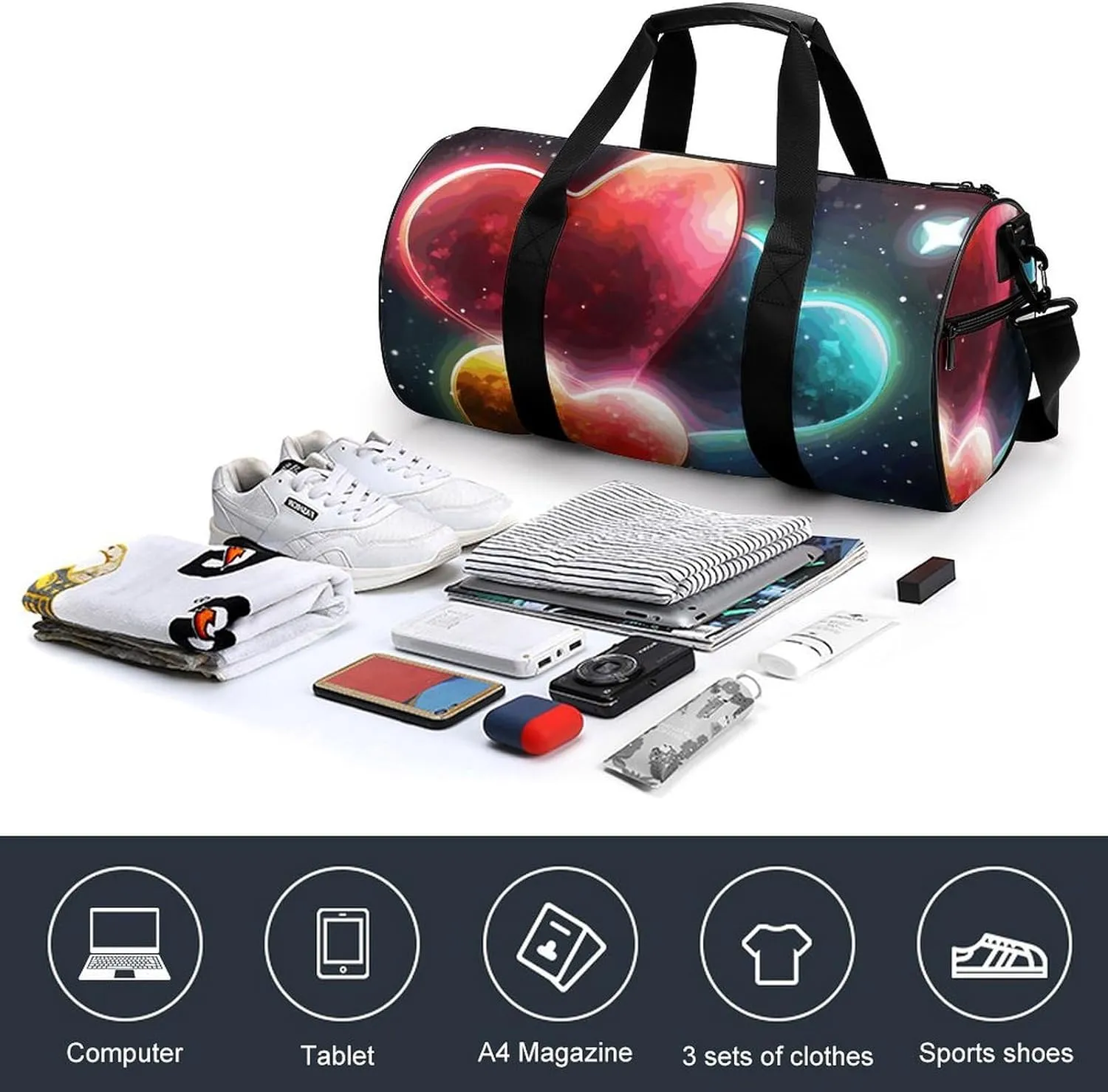 Gym Bag for Men Women Glowing Love Duffel Bag Overnight Bag with Compartment Gym Sackpac