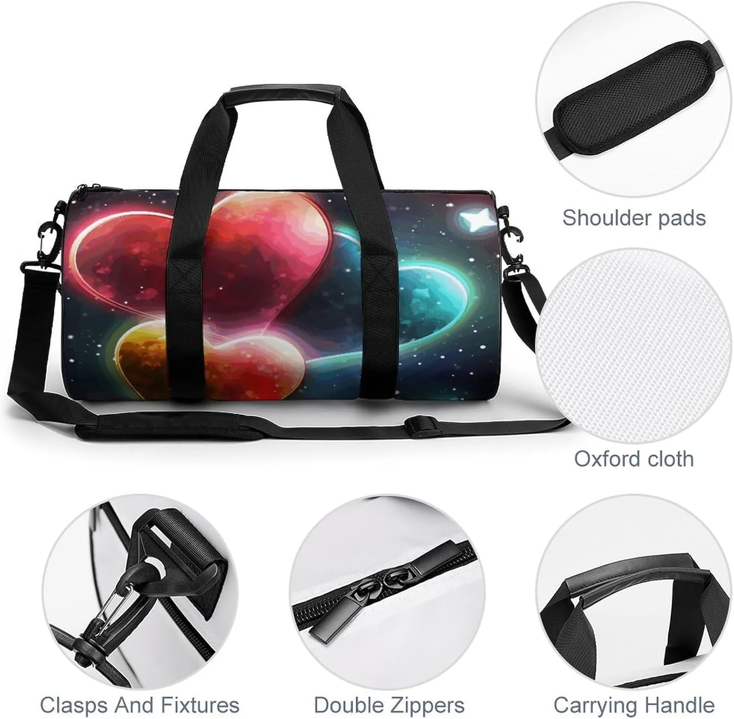 Gym Bag for Men Women Glowing Love Duffel Bag Overnight Bag with Compartment Gym Sackpac