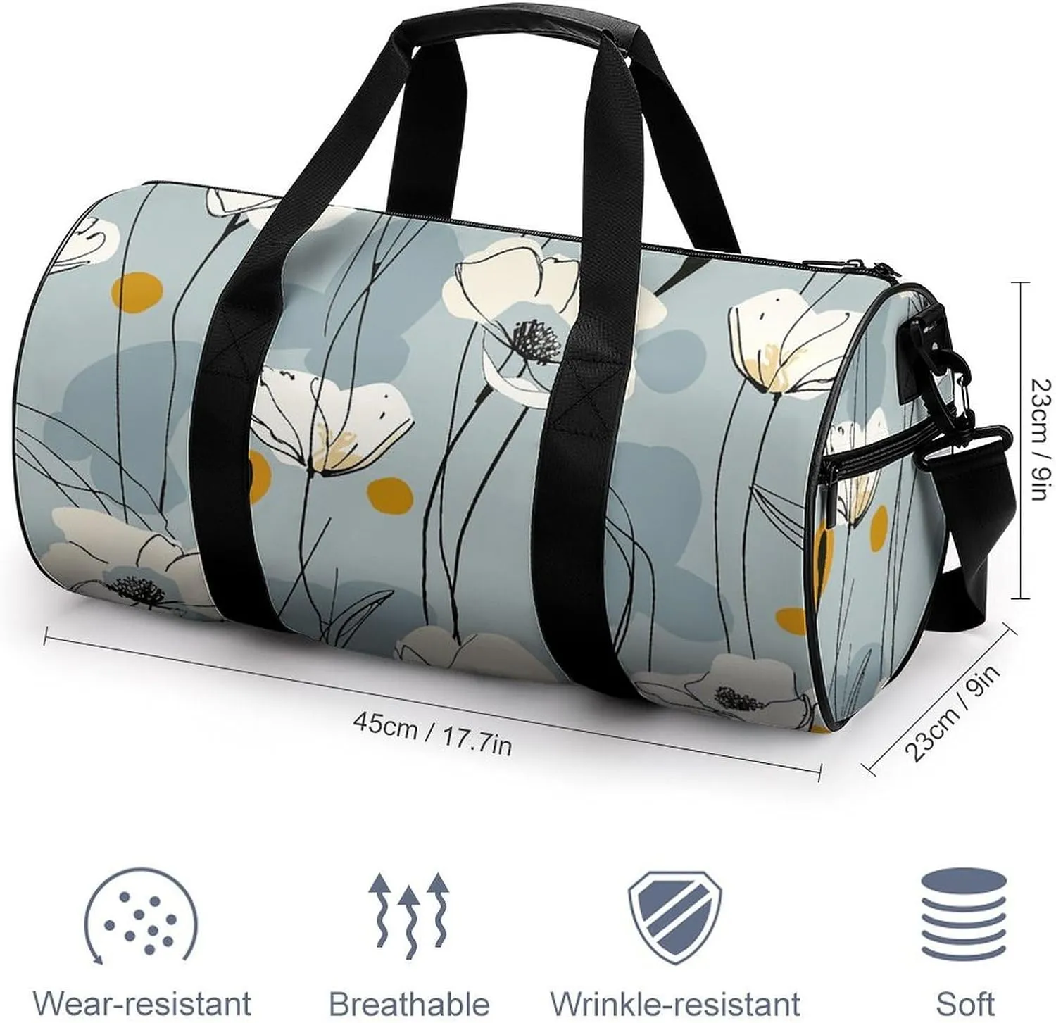 Gym Bag for Men Women Light Blue Petals Duffel Bag Overnight Bag with Compartment Gym Sackpac