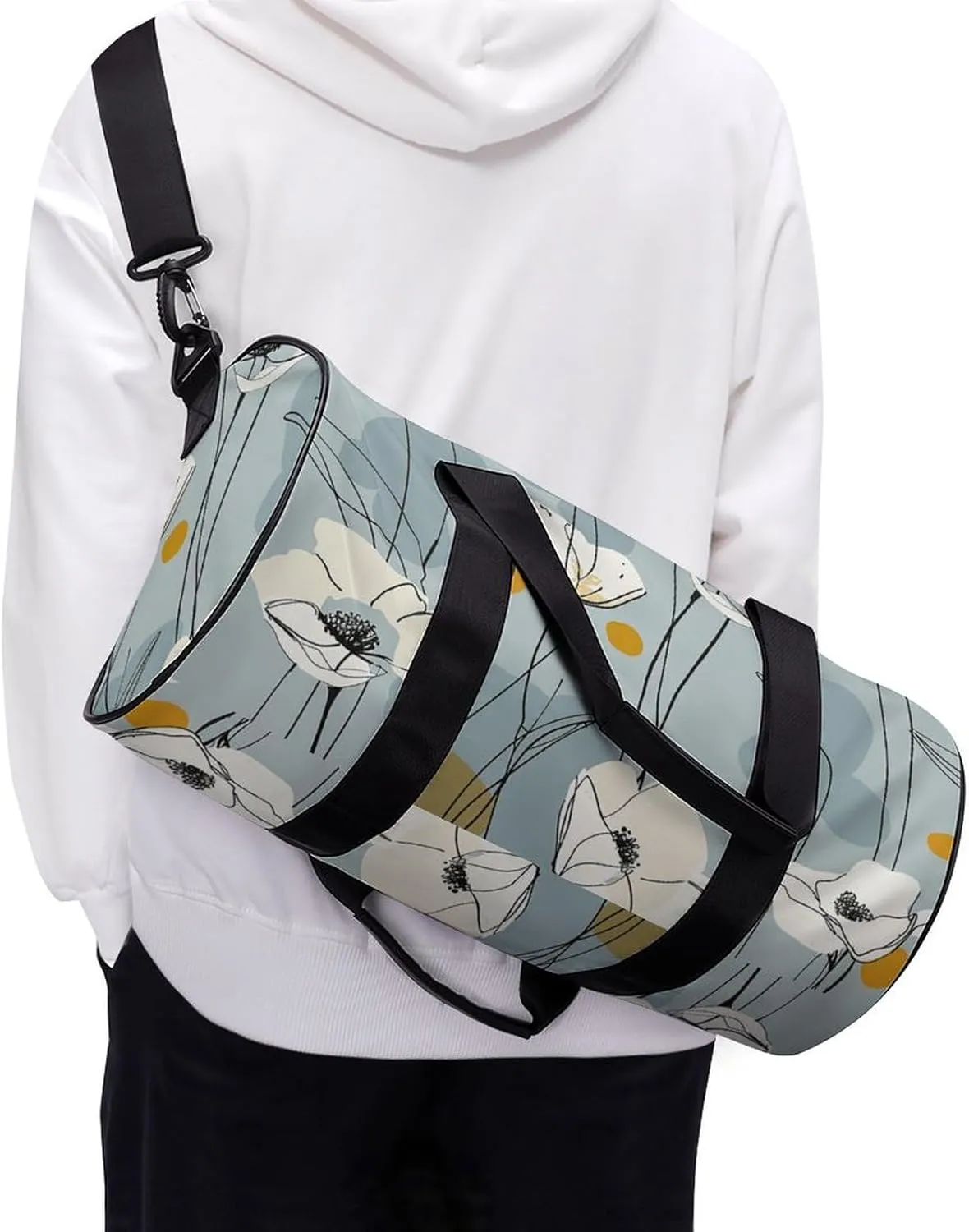 Gym Bag for Men Women Light Blue Petals Duffel Bag Overnight Bag with Compartment Gym Sackpac