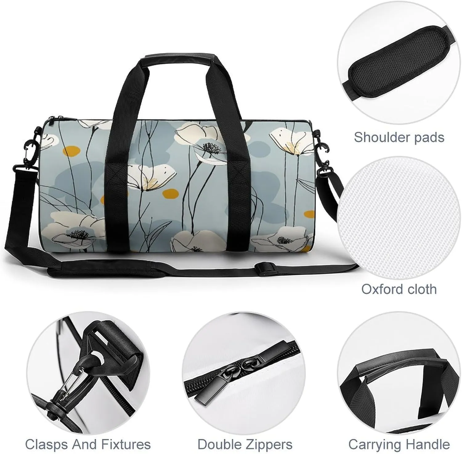 Gym Bag for Men Women Light Blue Petals Duffel Bag Overnight Bag with Compartment Gym Sackpac