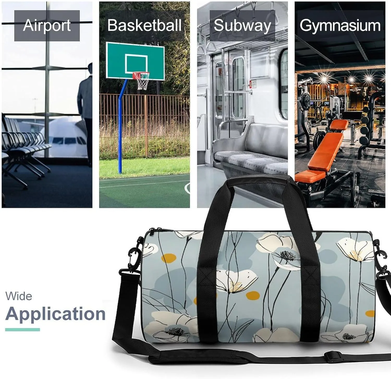 Gym Bag for Men Women Light Blue Petals Duffel Bag Overnight Bag with Compartment Gym Sackpac