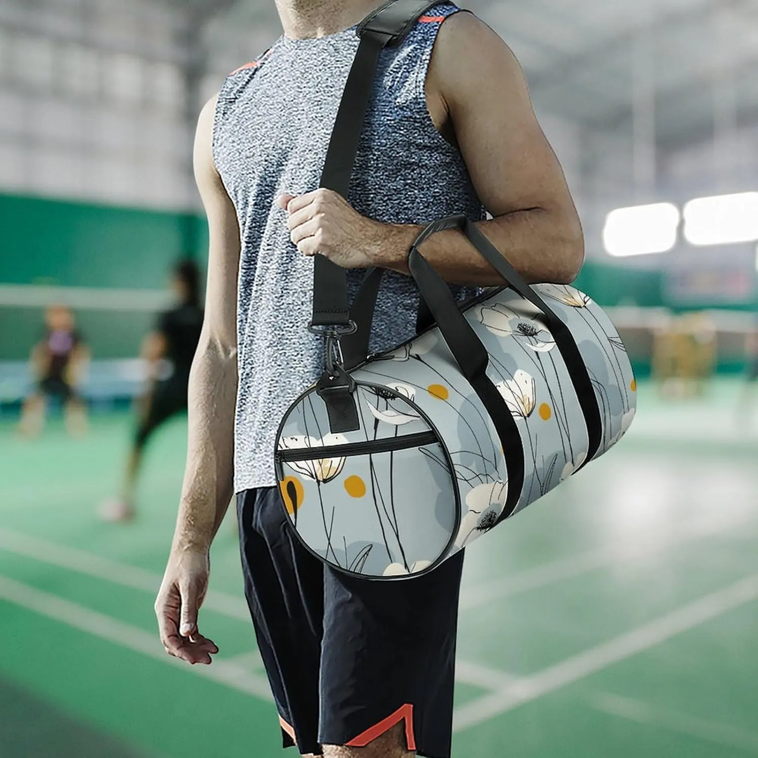Gym Bag for Men Women Light Blue Petals Duffel Bag Overnight Bag with Compartment Gym Sackpac