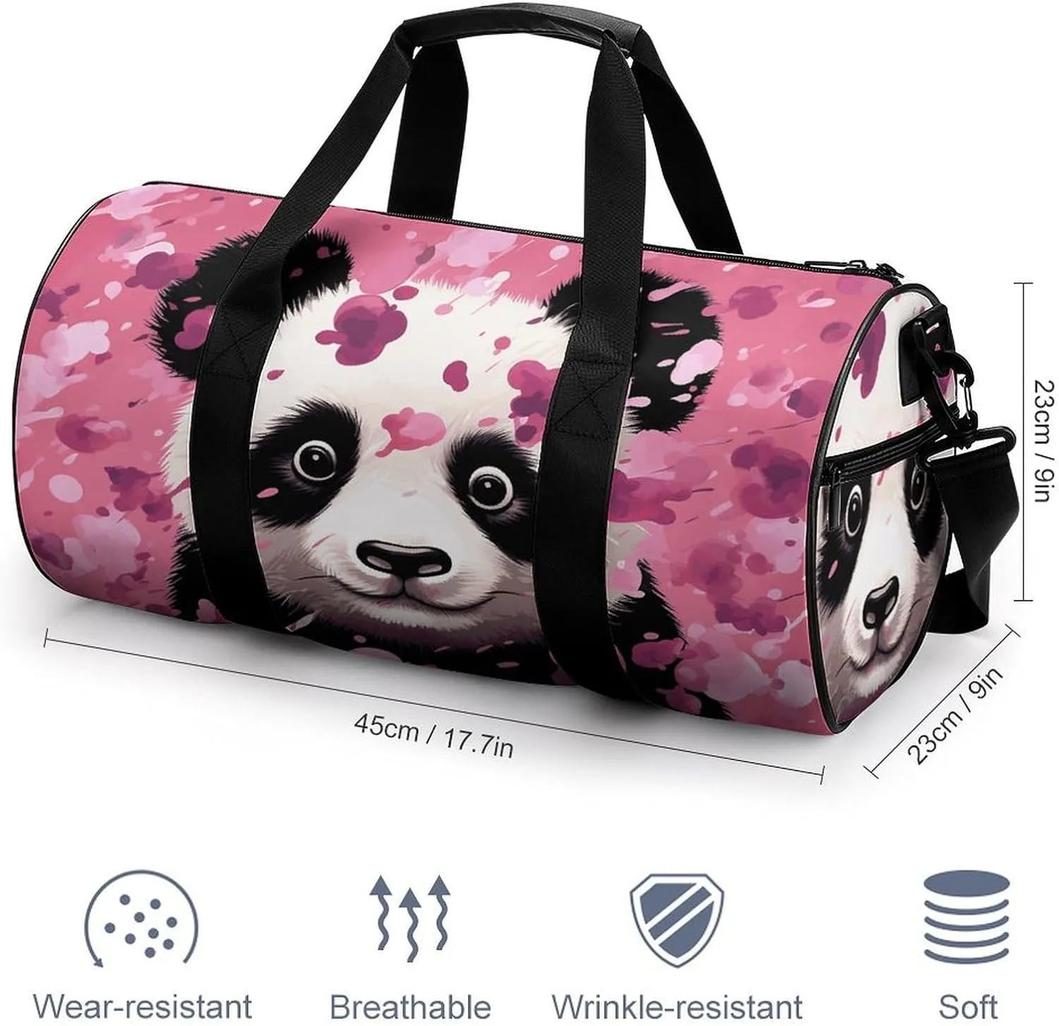 Gym Bag for Men Women Pink Panda Cotton Duffel Bag Overnight Bag with Compartment Gym Sackpac